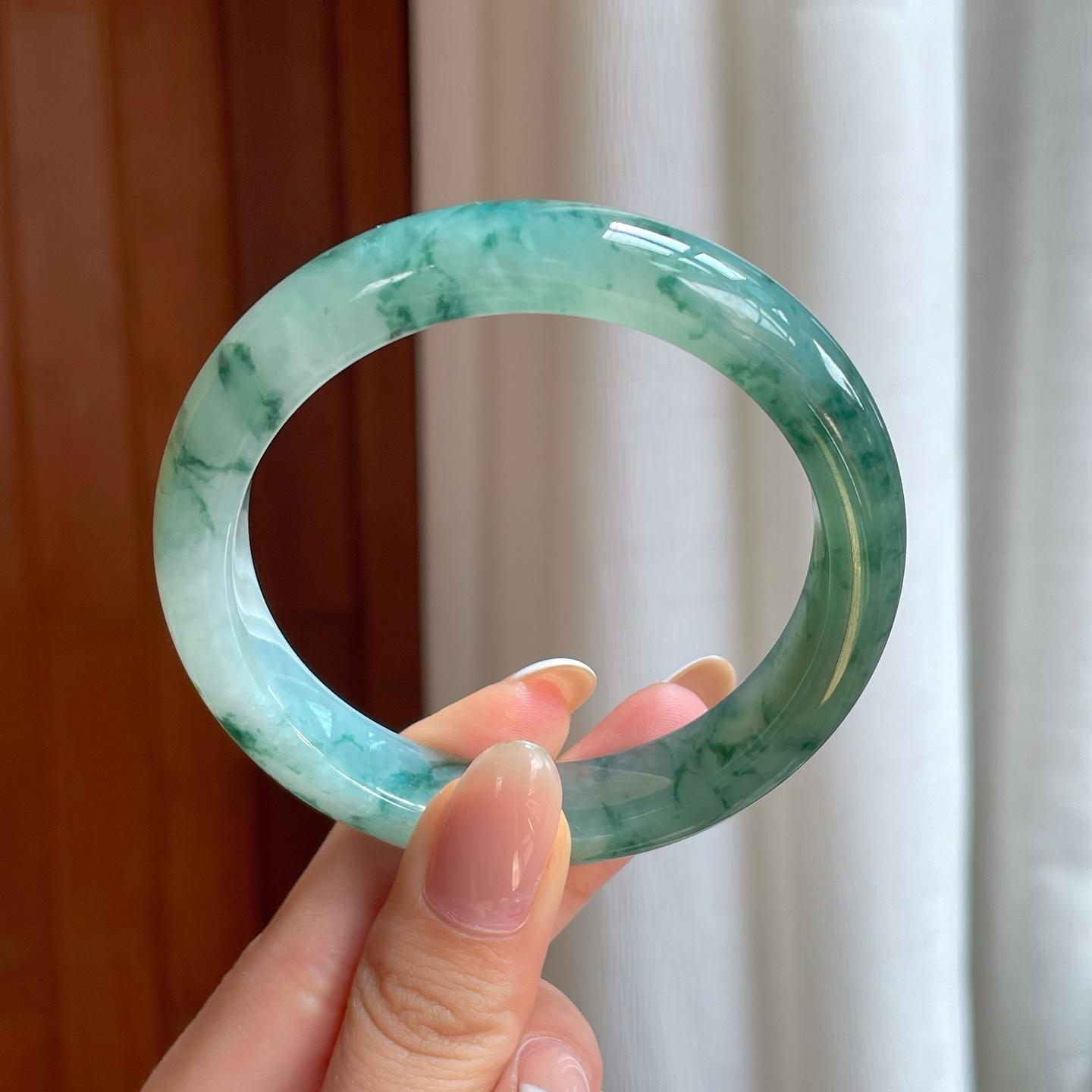 糯冰飘花翡翠平安镯（56.3mm)（yc389537）