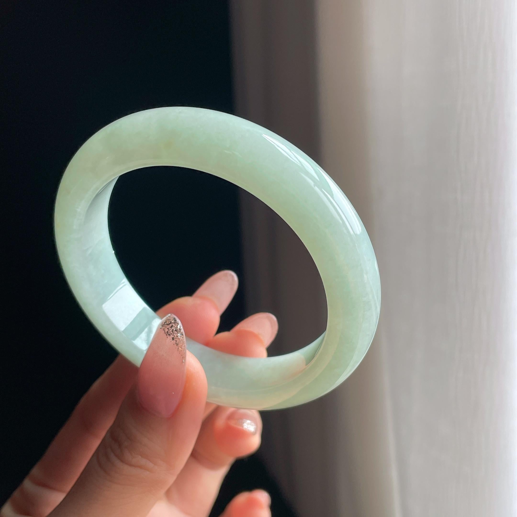 糯冰种晴底翡翠平安镯（55.8mm)（yc350483）