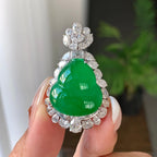 18k金钻镶糯冰种满绿葫芦吊坠（yc242675）