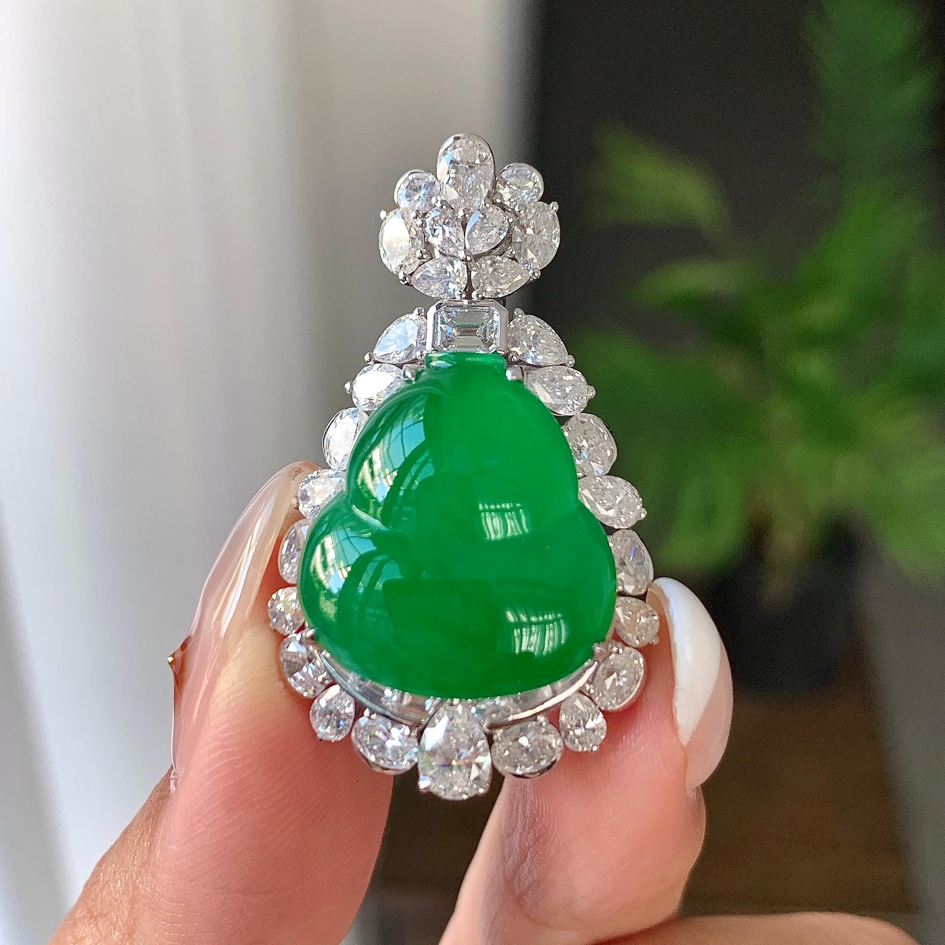 18k金钻镶糯冰种满绿葫芦吊坠（yc242675）