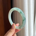 糯冰飘花翡翠圆条手镯 54圈（yc430491）