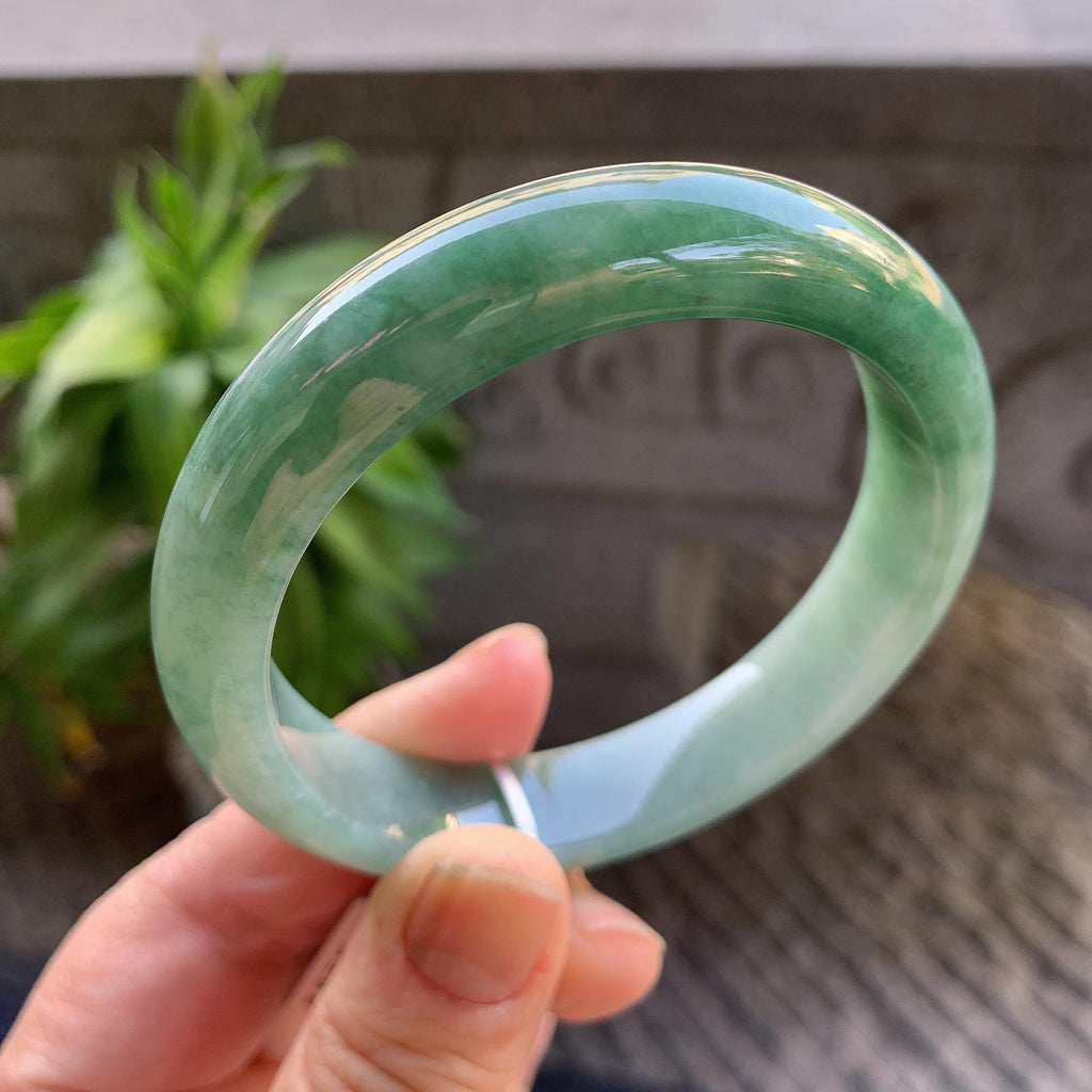 细糯种油青半山水正圈平安镯57.4圈口 天然缅甸A货翡翠（yc330293）