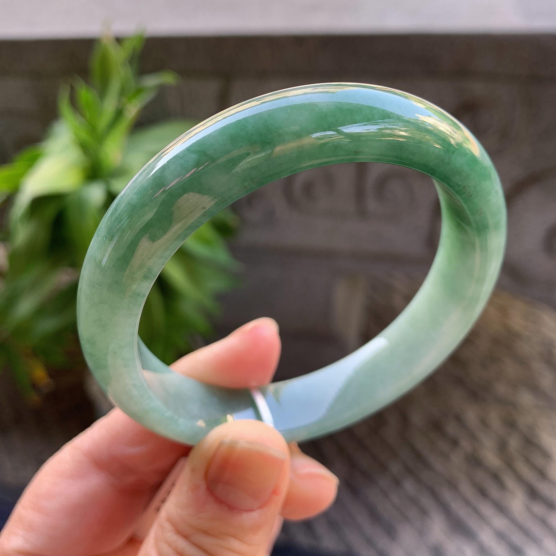 细糯种油青半山水正圈平安镯57.4圈口 天然缅甸A货翡翠（yc330293）