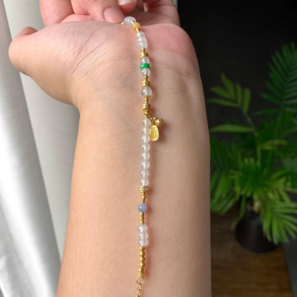 18K金镶糯冰种多彩小米珠手链（yc207249）