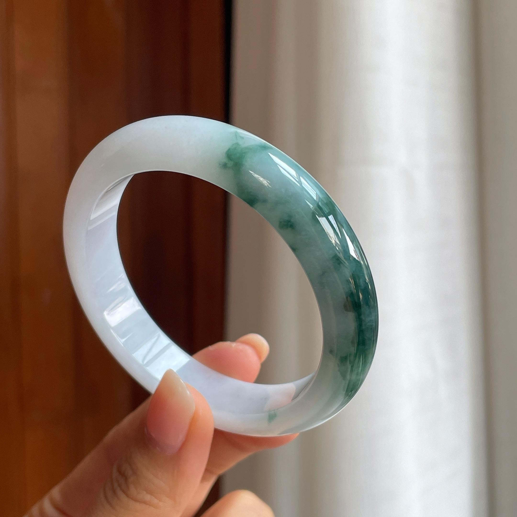 糯冰飘花翡翠平安镯(57.8mm)（yc414421）