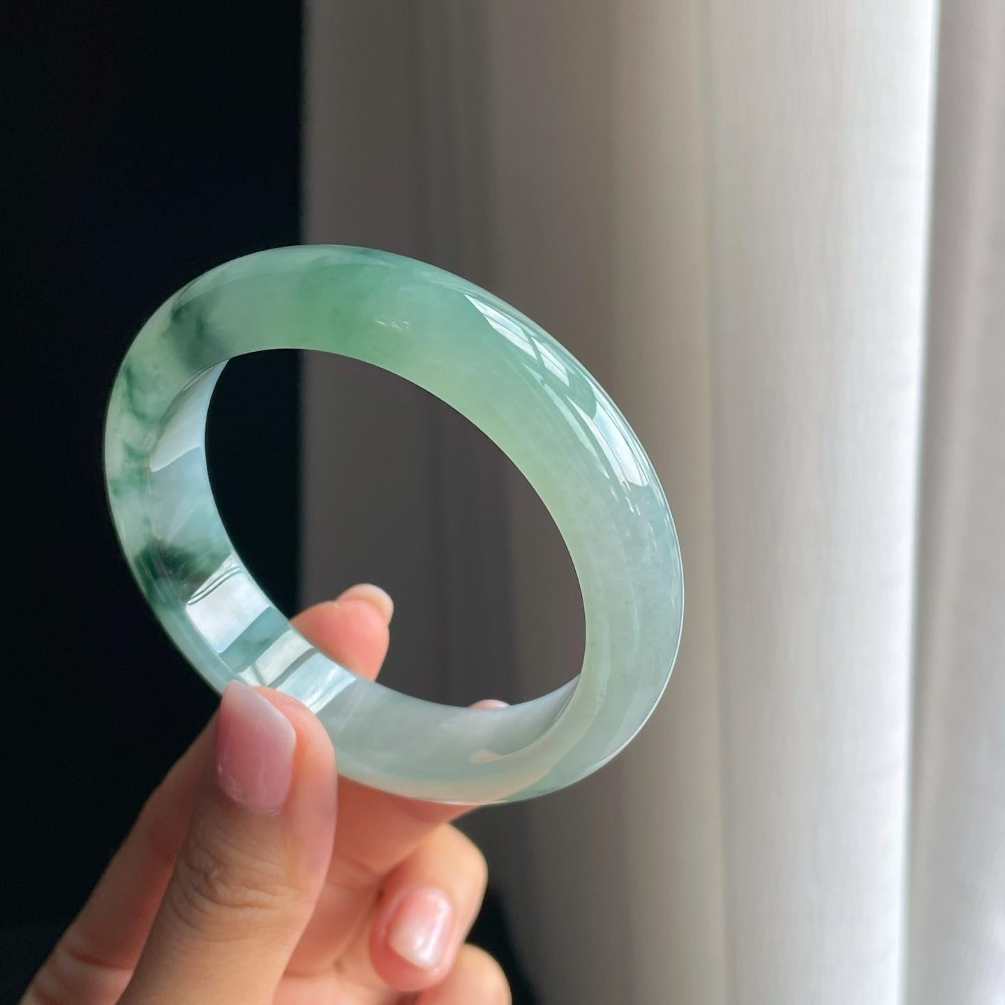 冰种飘花翡翠平安镯（57.3mm）（yc380334）
