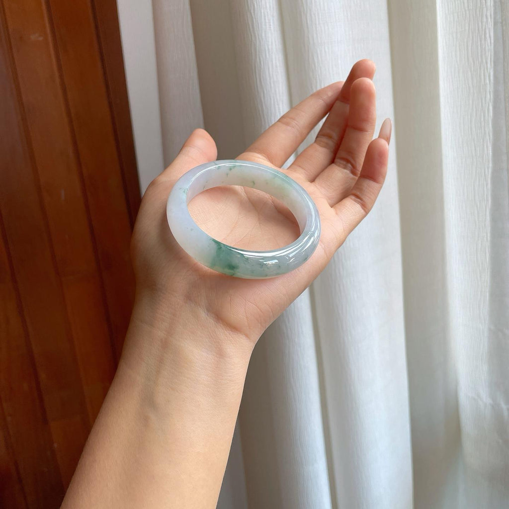 冰种飘花翡翠平安镯（52mm）（yc327166）