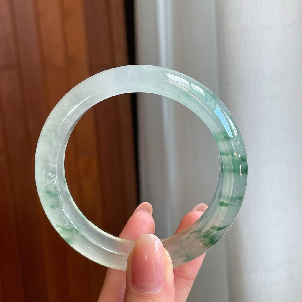 冰玻种飘花翡翠平安镯（57mm）（yc335286）