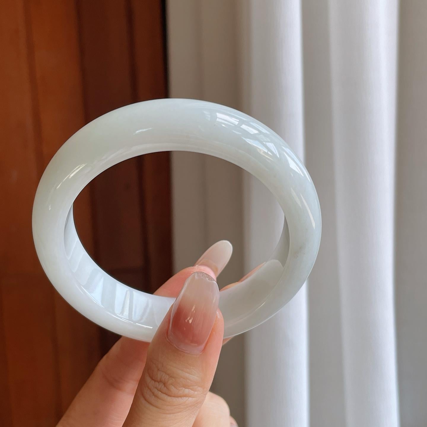 细糯冰白月光翡翠平安镯（59mm）（yc274574）