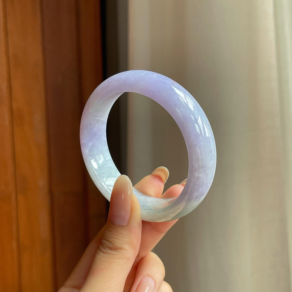 糯冰春带彩宽版翡翠平安镯（52.7mm)（yc417228）