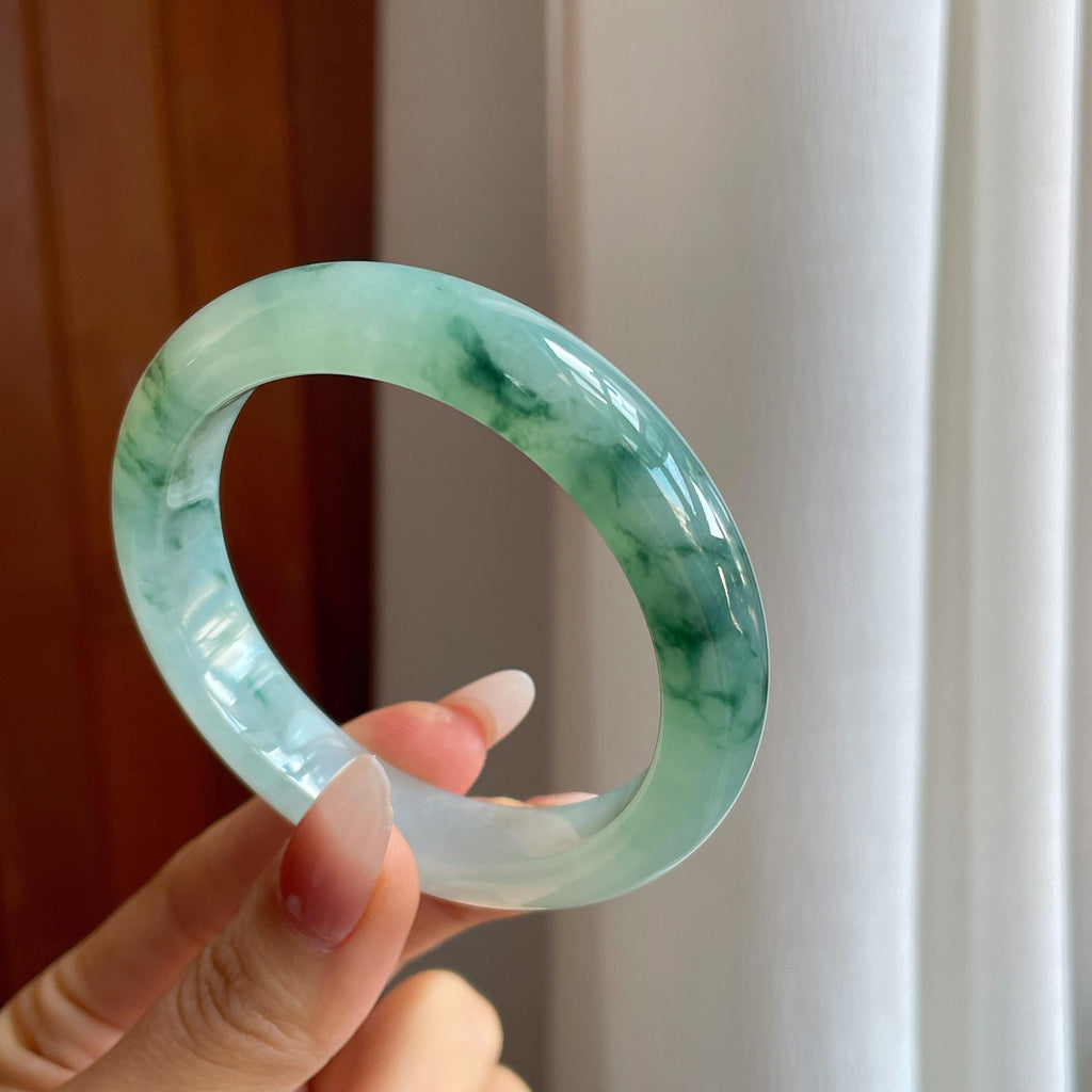冰种飘花翡翠平安镯（56.3mm）（yc302429）
