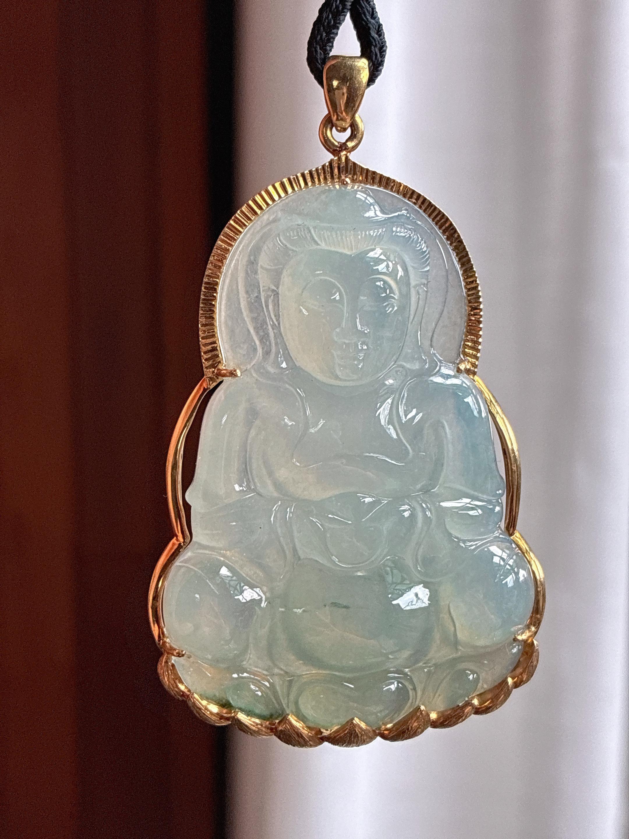 18k金镶糯冰晴底观音 天然缅甸A货翡翠（yc454699）