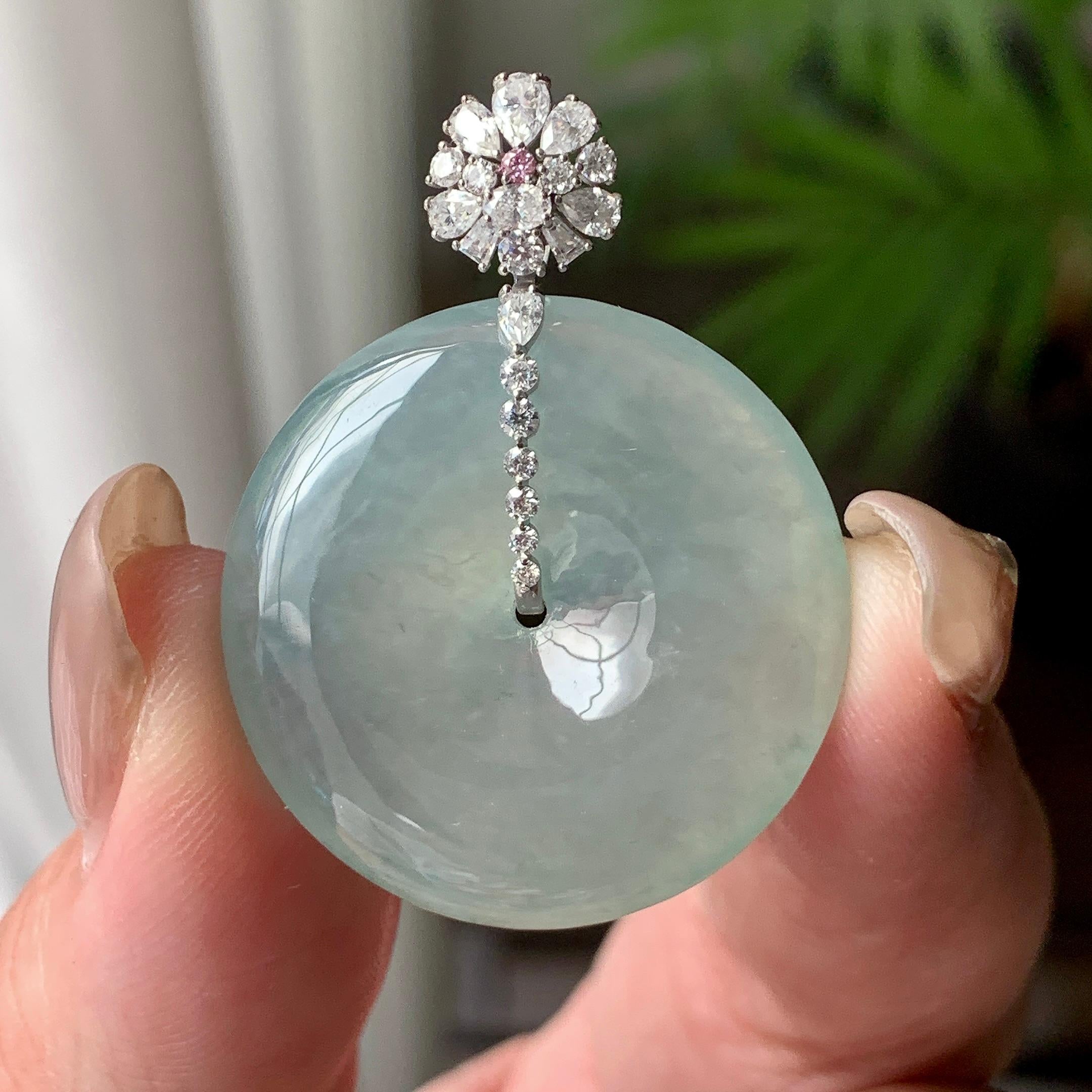 18K金镶糯冰种晴水平安扣吊坠  天然缅甸A货翡翠（yc437972）