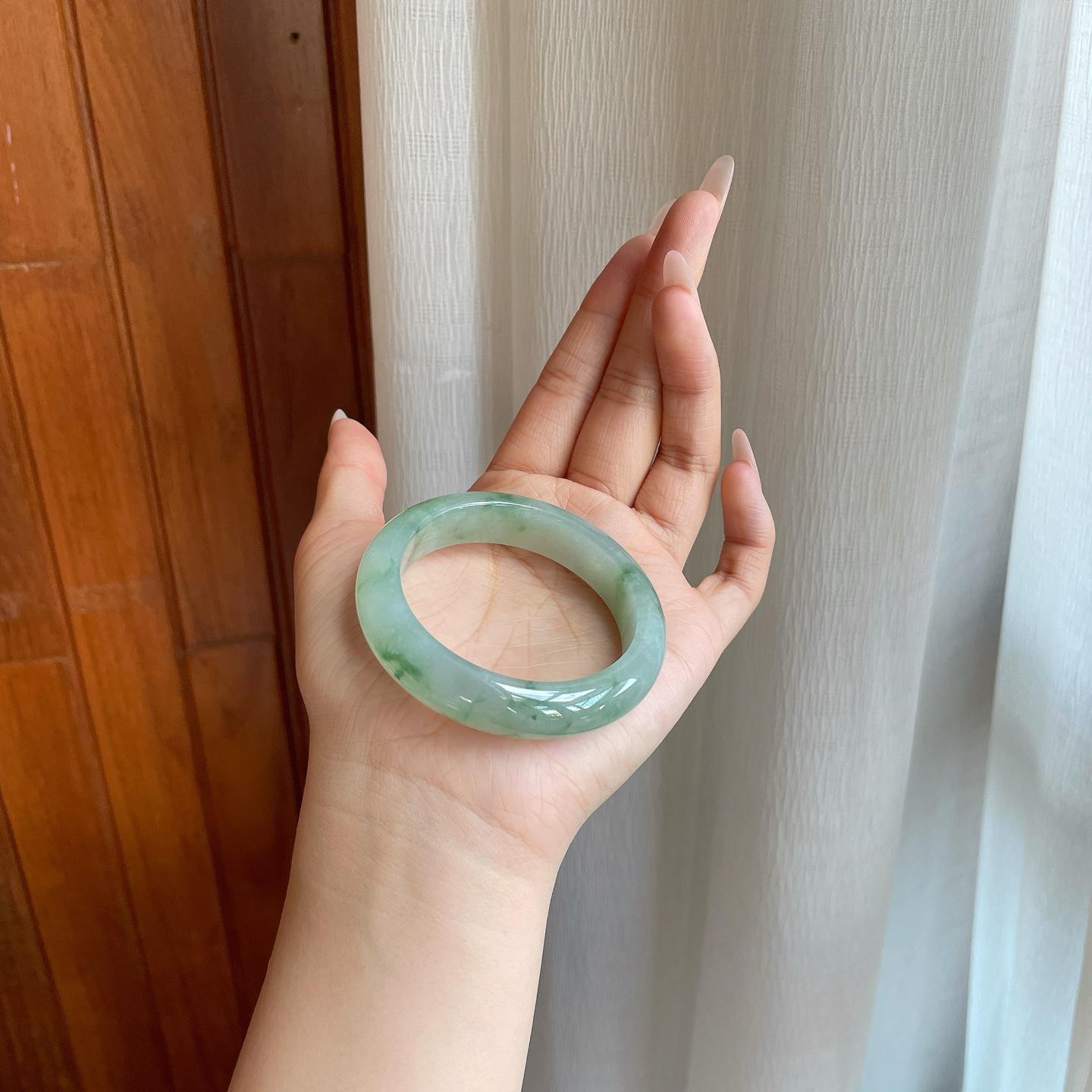 冰种飘花翡翠平安镯（50.5mm）（yc278077）