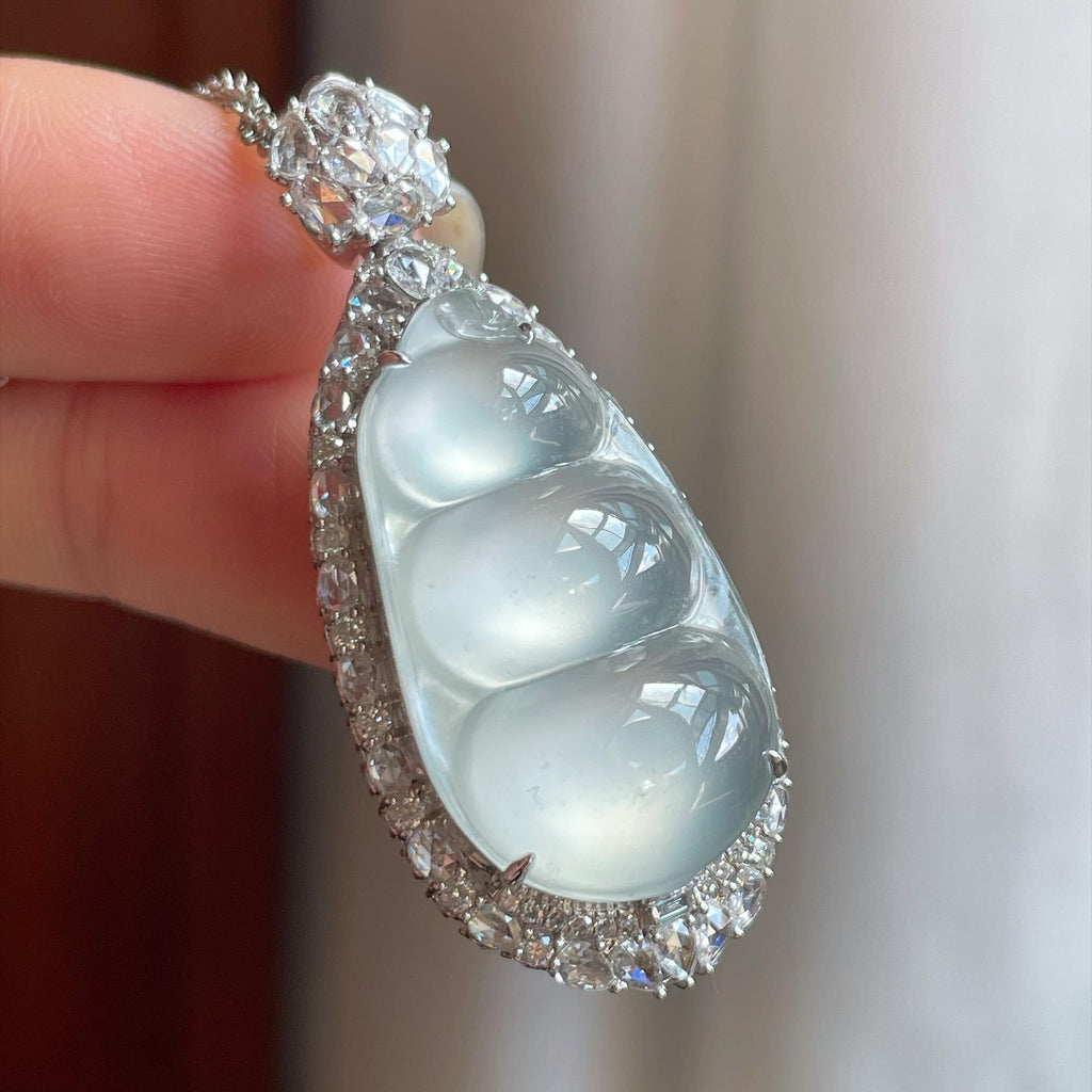 18K金镶冰种起光无色福豆挂件（yc771685）