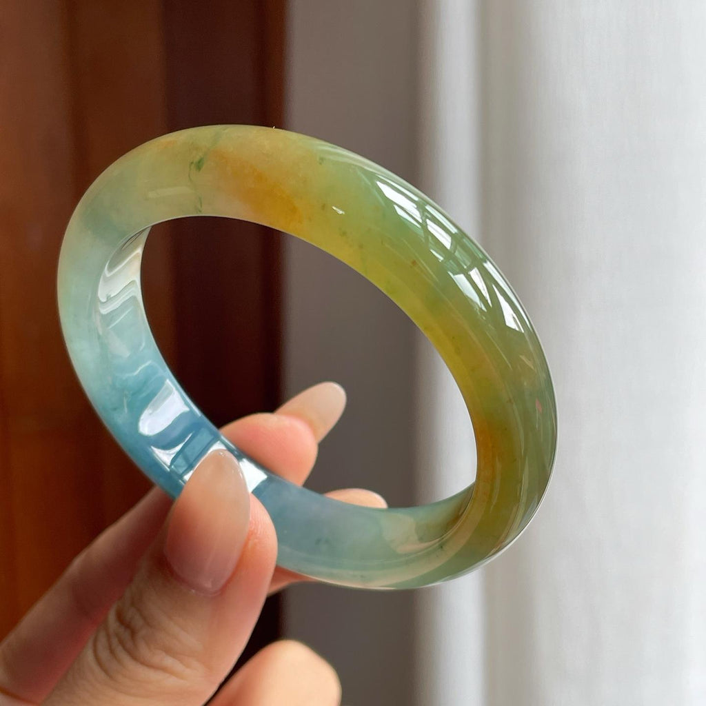 糯冰黄翡特色翡翠平安镯（54.7mm）（yc240480）