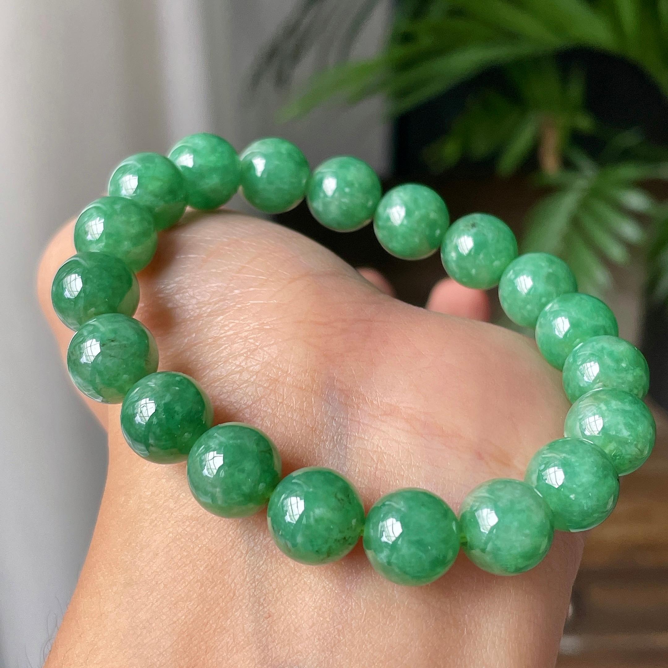 细糯种满绿圆珠手串       天然缅甸A货翡翠（yc413306）