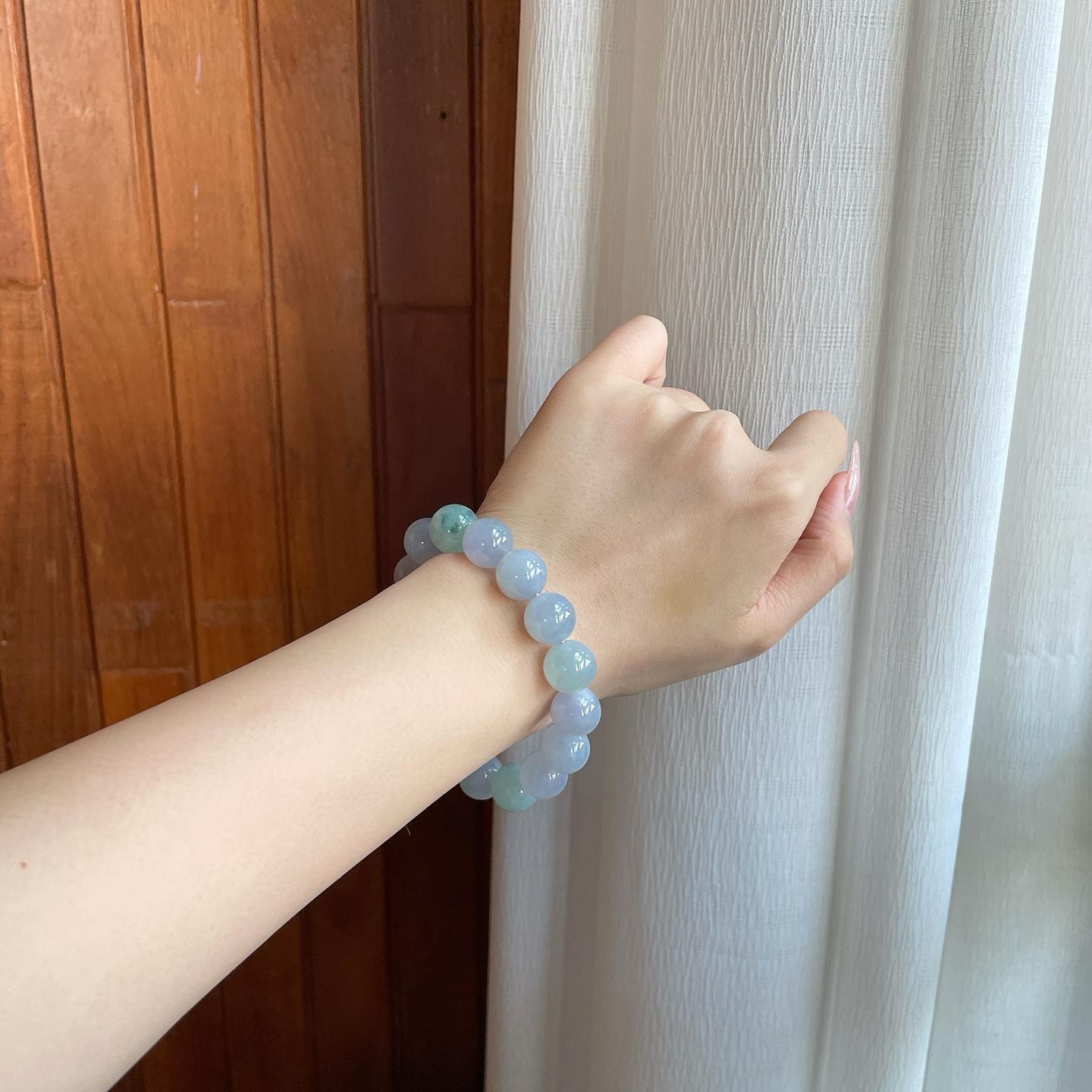 糯冰春彩翡翠珠串手串（yc281663）