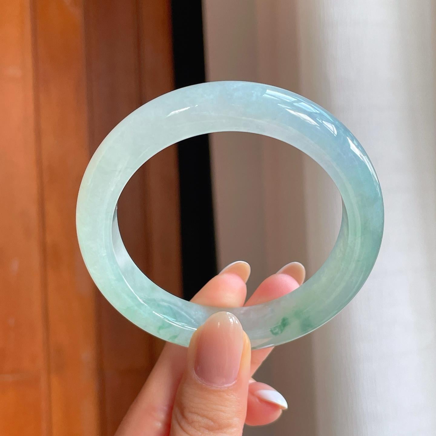 冰种飘花翡翠平安镯（55.7mm)（yc374180）