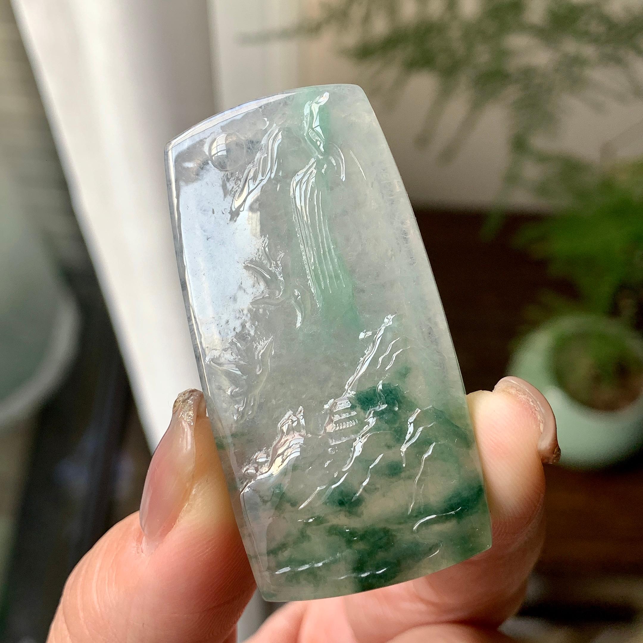糯冰种飘花山水牌挂件（yc284445）