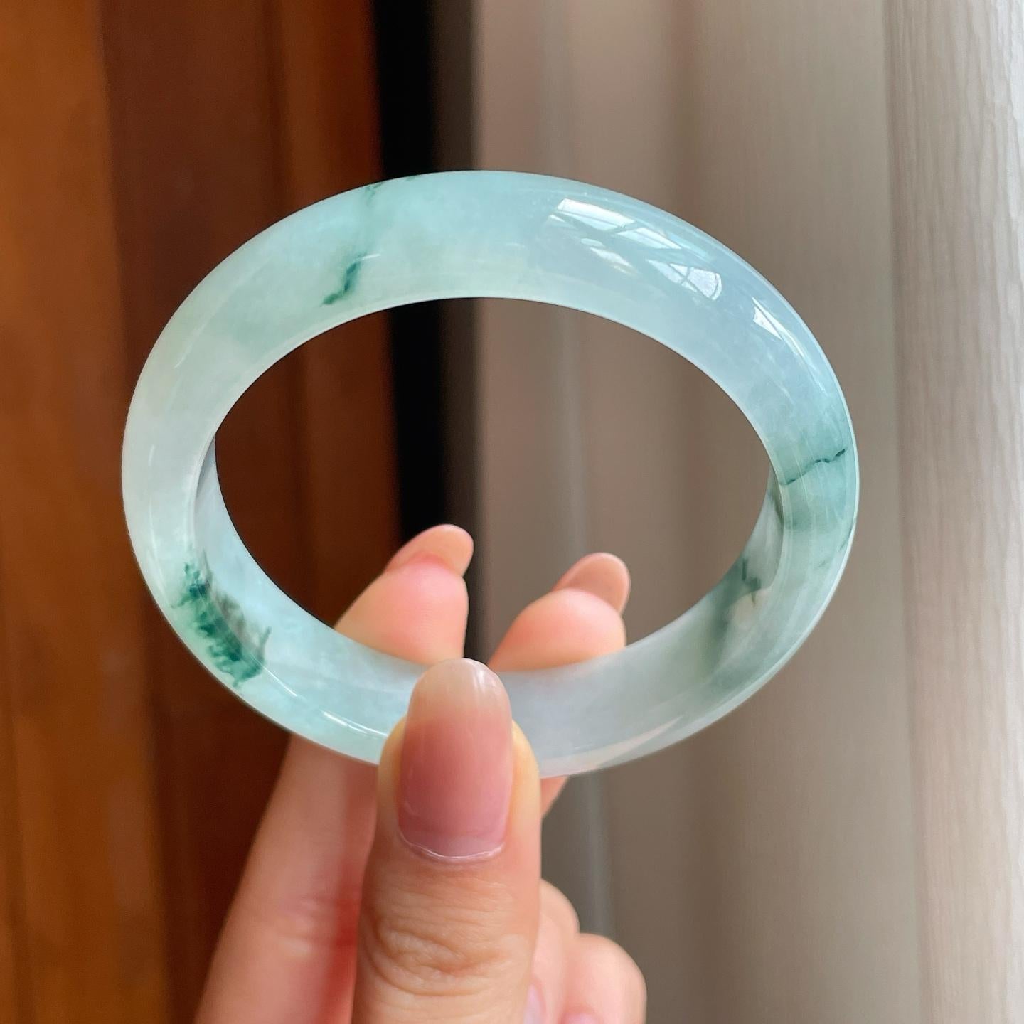 冰种飘花翡翠平安镯（53.3mm)（yc345578）