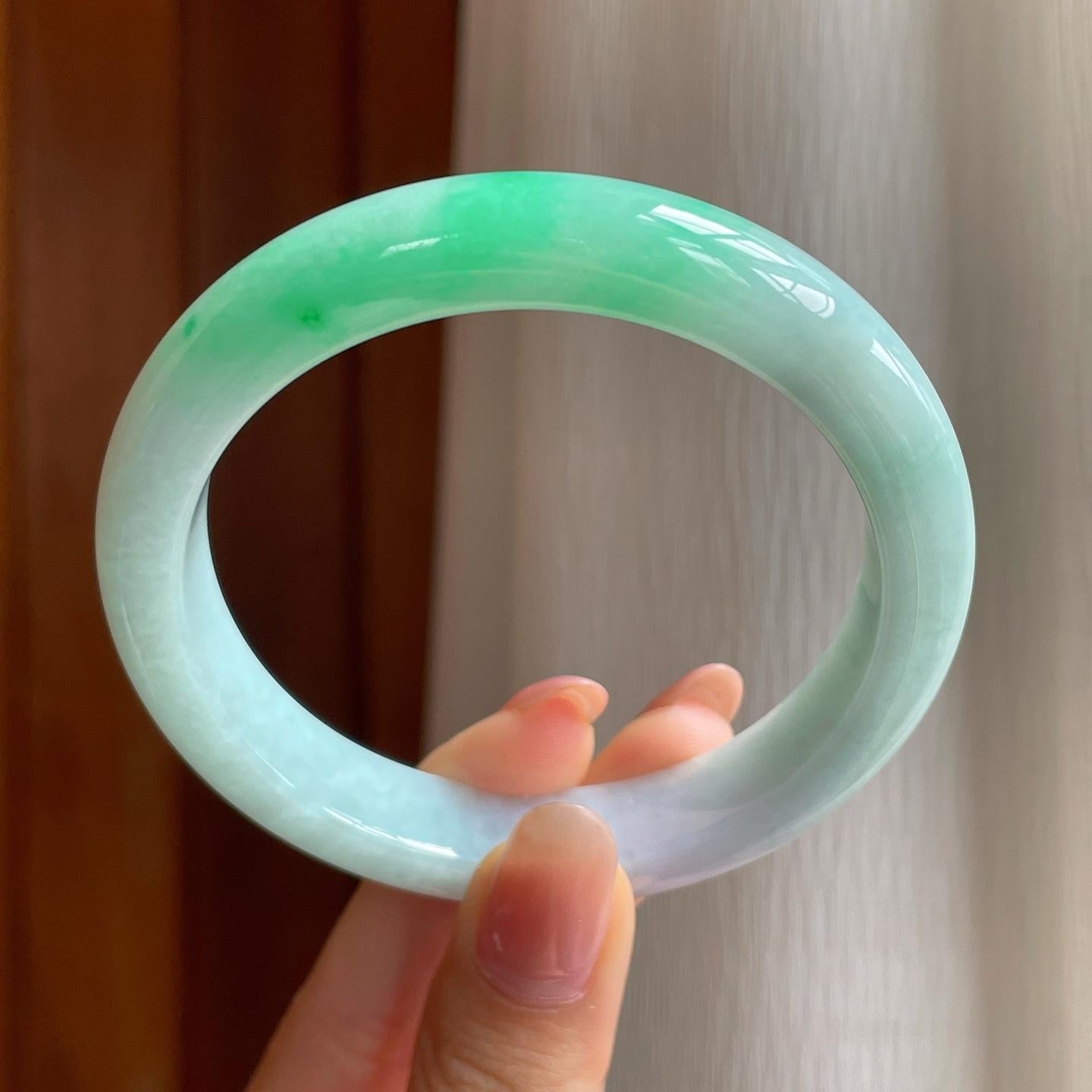 糯冰带色翡翠平安镯（58.3mm)（yc347293）