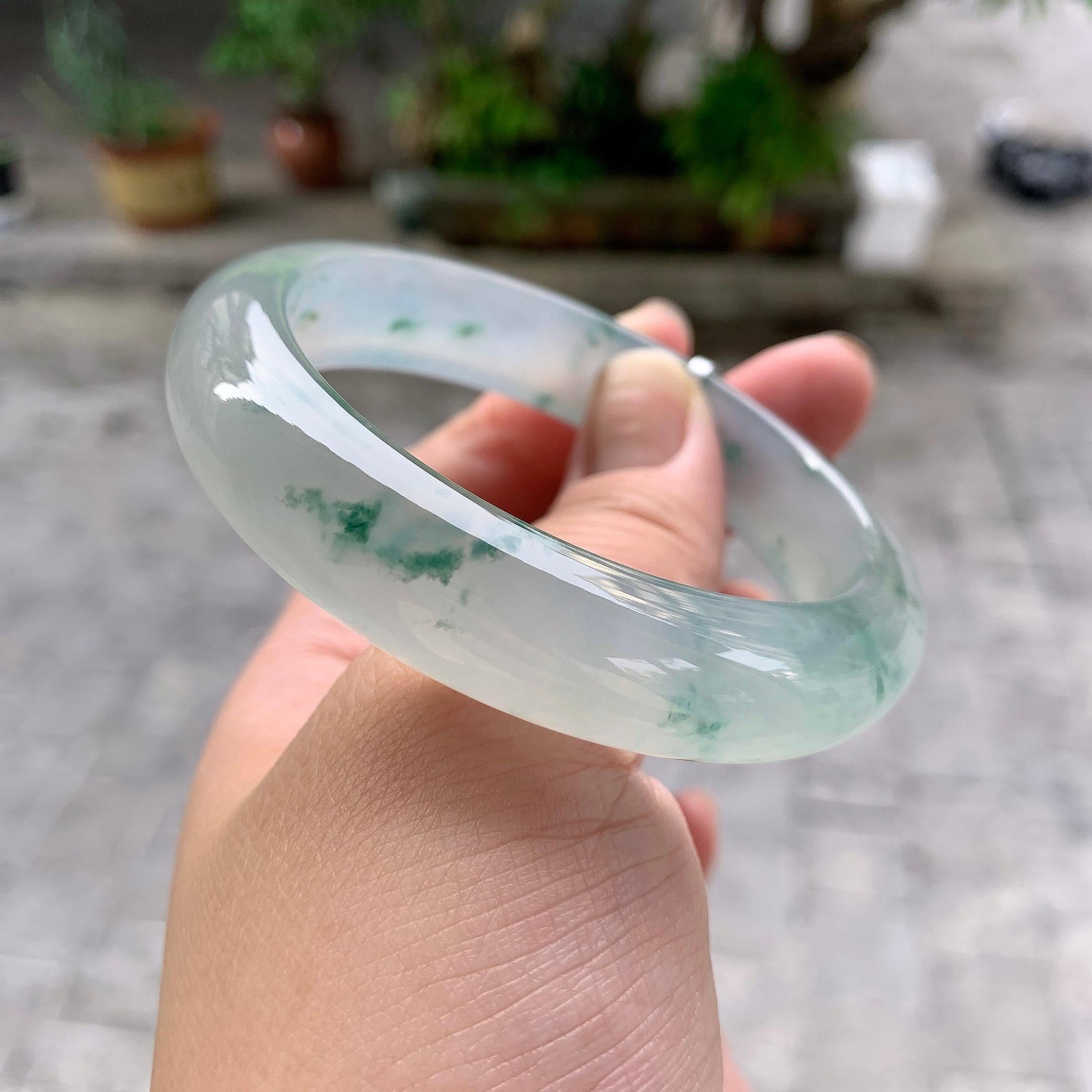 冰种飘花平安镯（56.7mm）（yc233908）