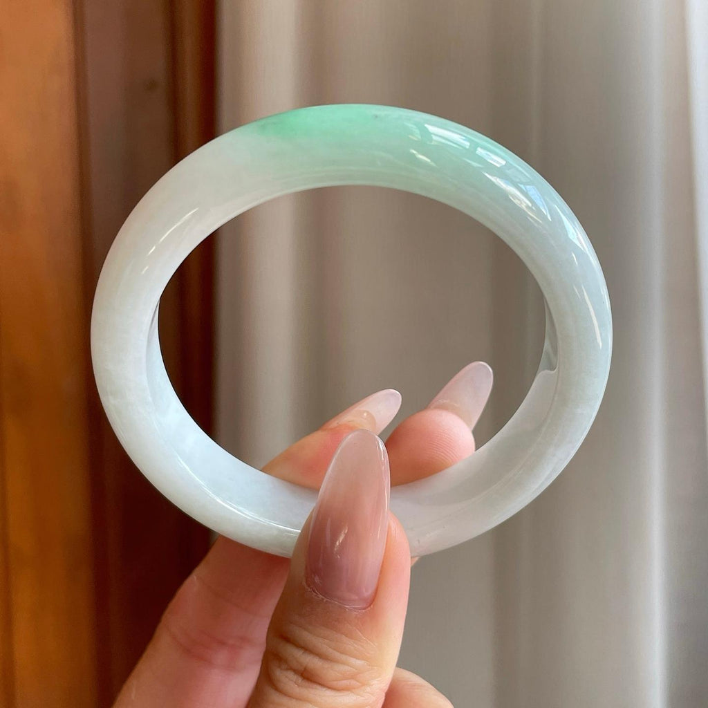 细糯冰白底青翡翠平安镯（54mm）（yc278067）