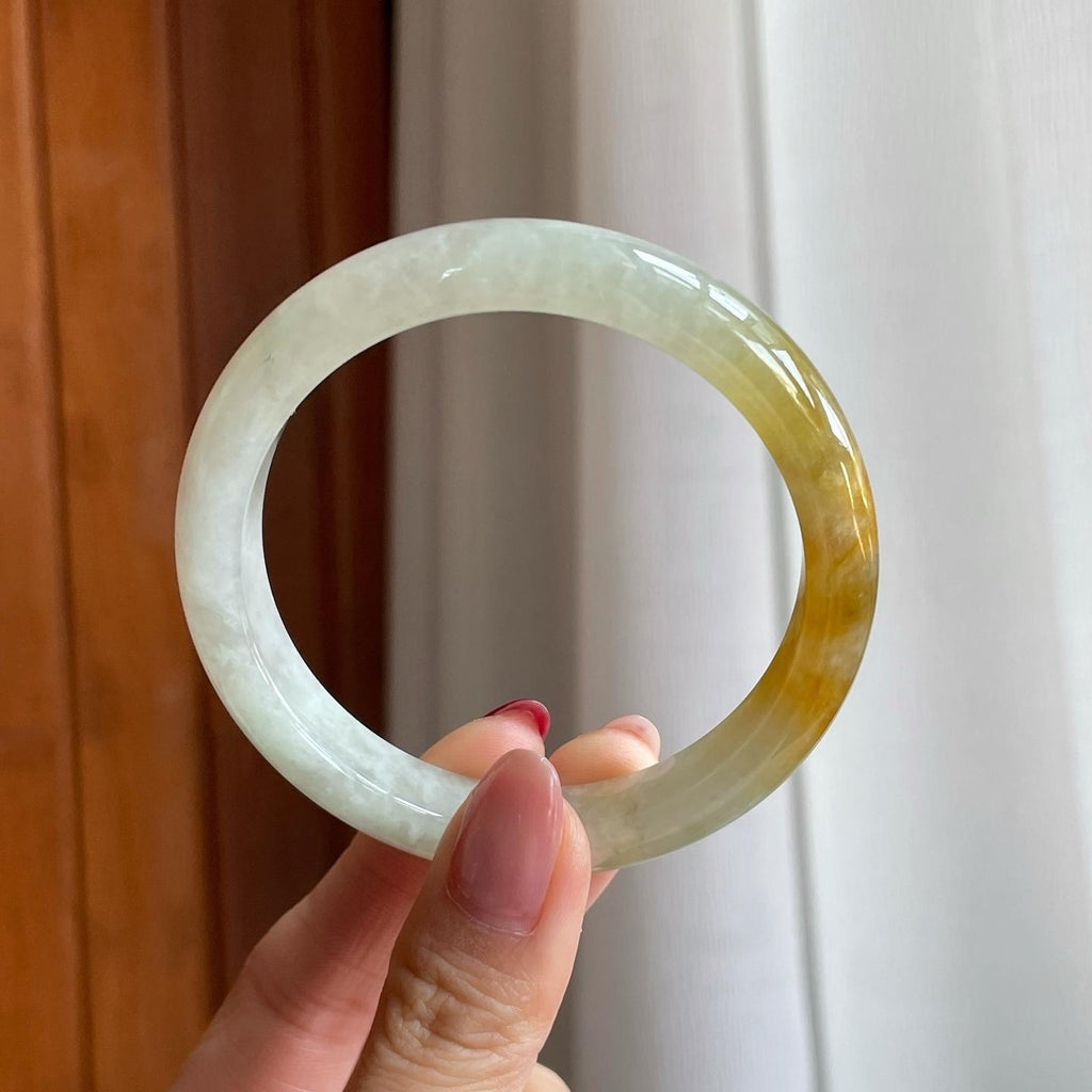 糯冰带黄翡翡翠平安镯（57mm）（yc305925）