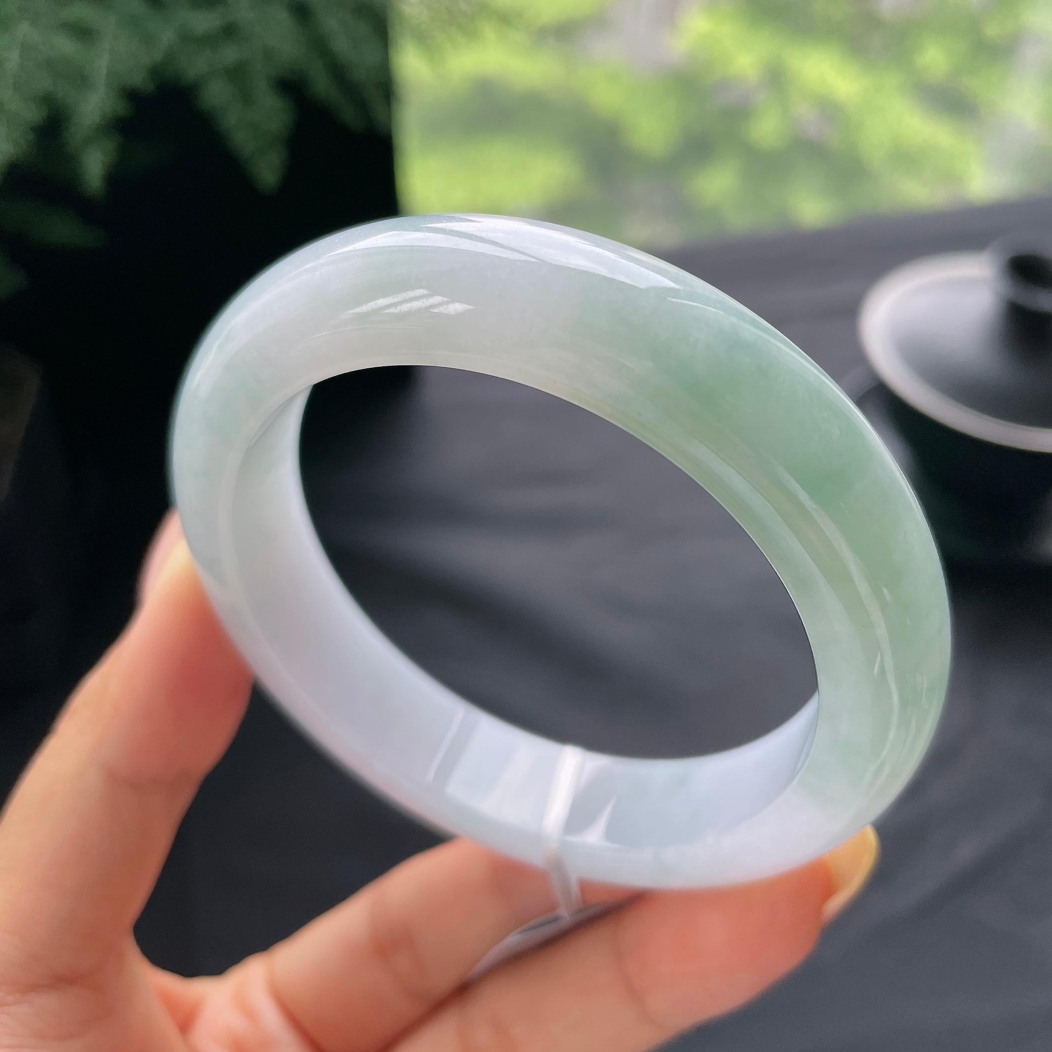 细糯种飘花正圈平安镯57.9圈 天然缅甸A货翡翠（yc473136）