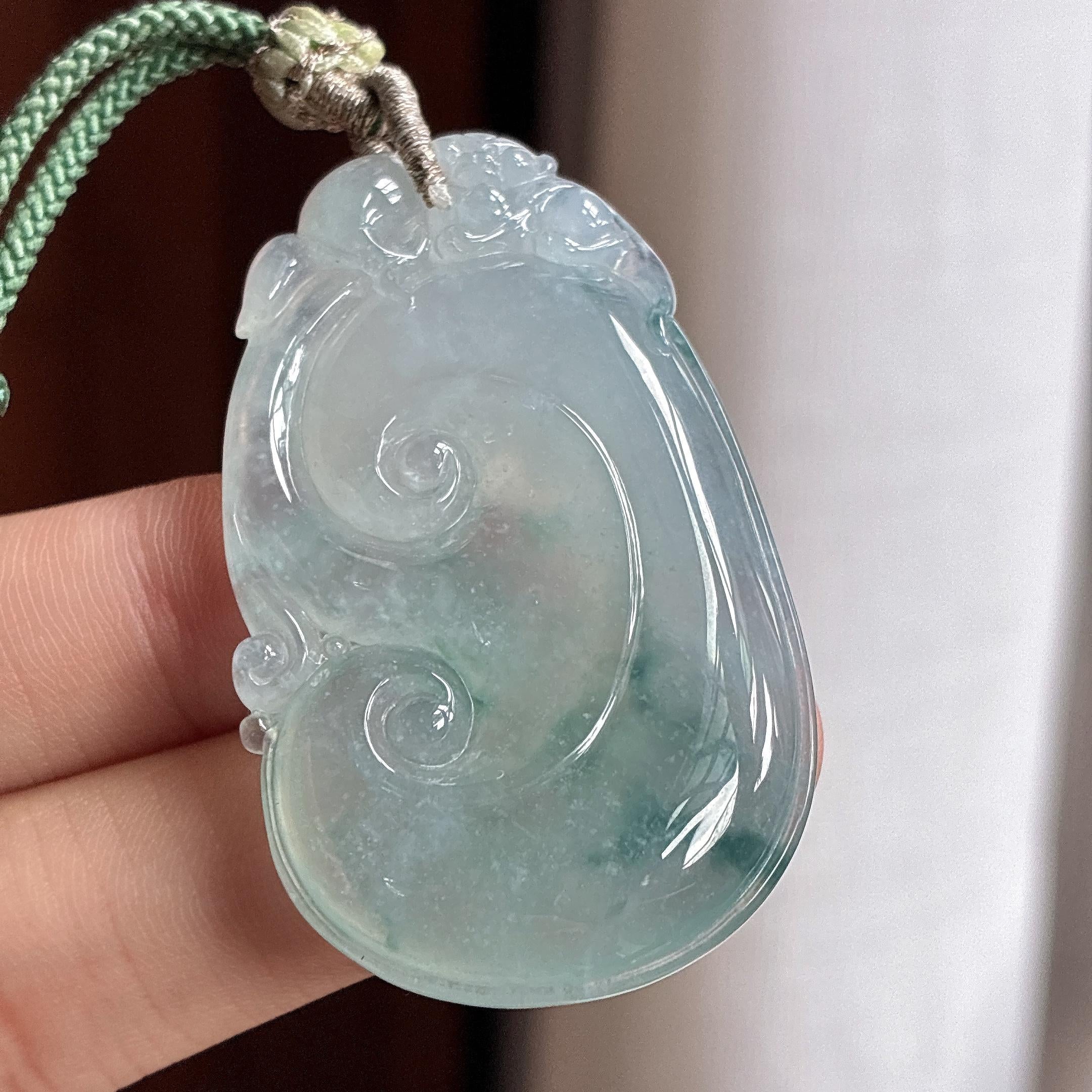 糯冰飘花如意挂件 天然缅甸A货翡翠（yc465971）