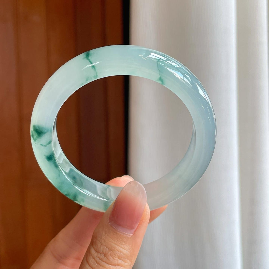 冰种飘花翡翠平安镯（55mm）（yc310936）