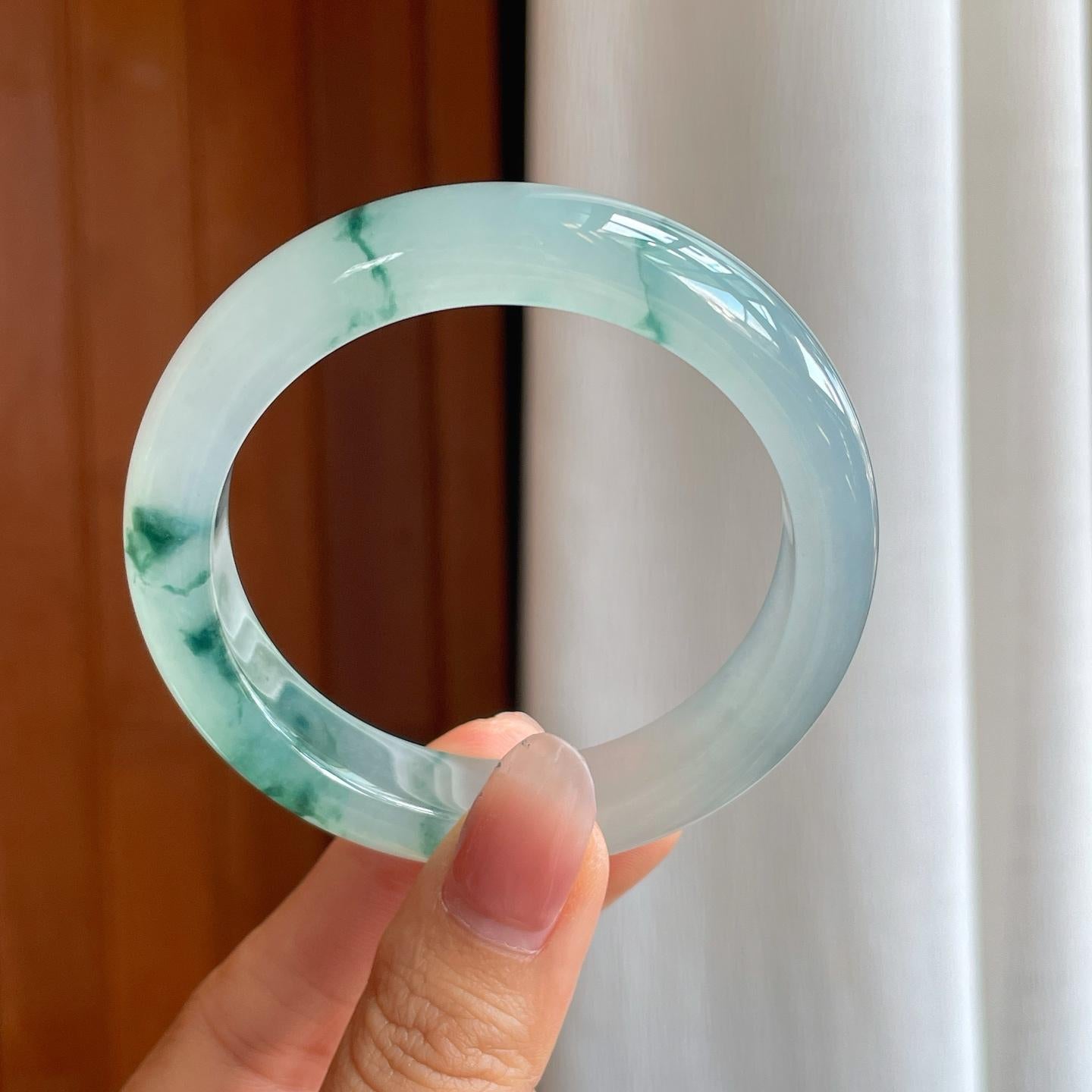 冰种飘花翡翠平安镯（55mm）（yc310936）