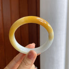 细糯冰黄翡半山半水翡翠平安镯（58mm）（yc276516）