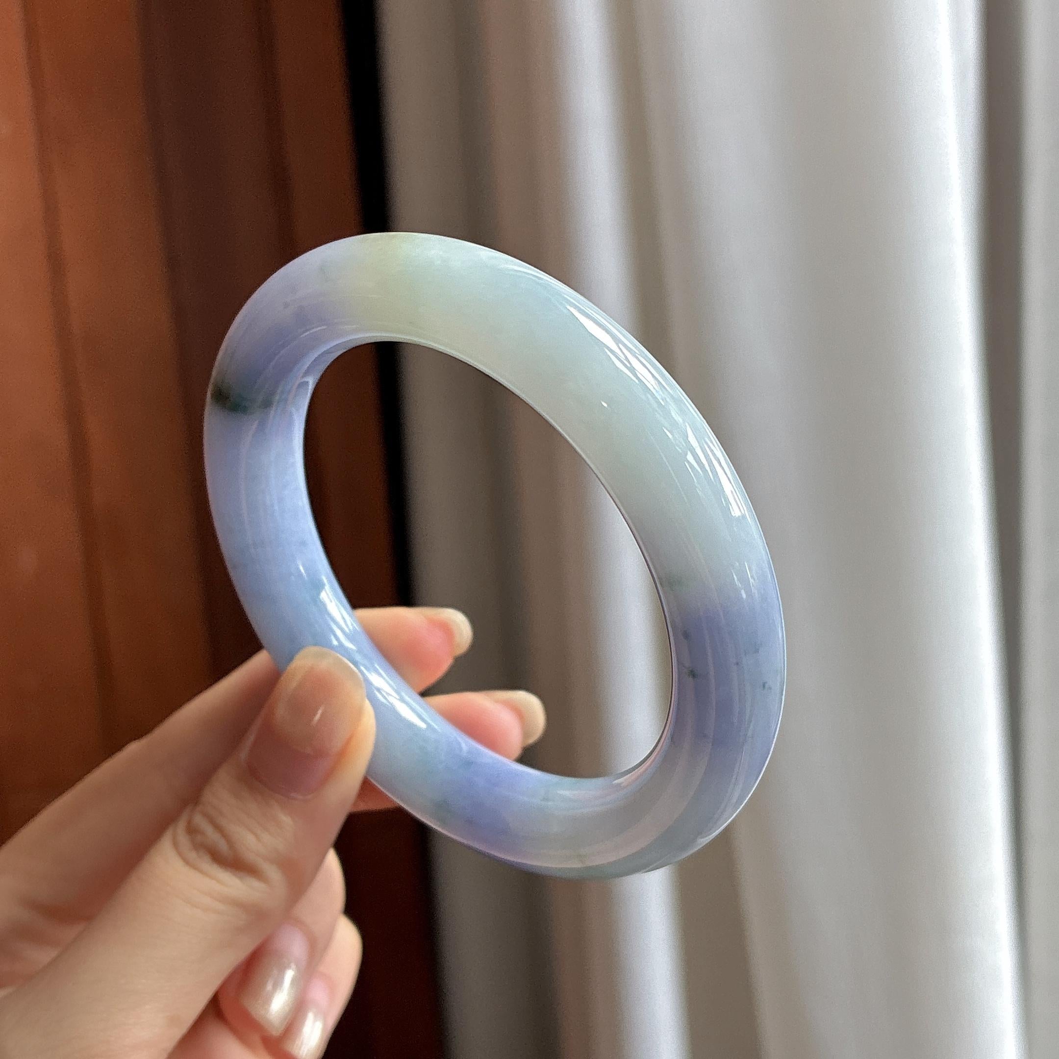 糯冰种紫罗兰特色圆条手镯 56圈 天然缅甸A货翡翠（yc484496）