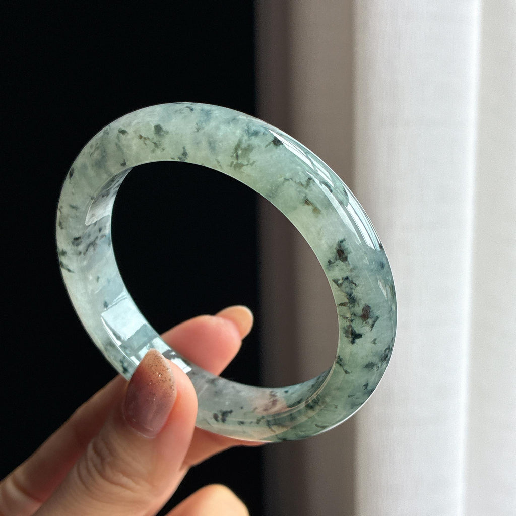 糯冰乌鸡花翡翠平安镯 57圈天然缅甸A货翡翠（yc440671）