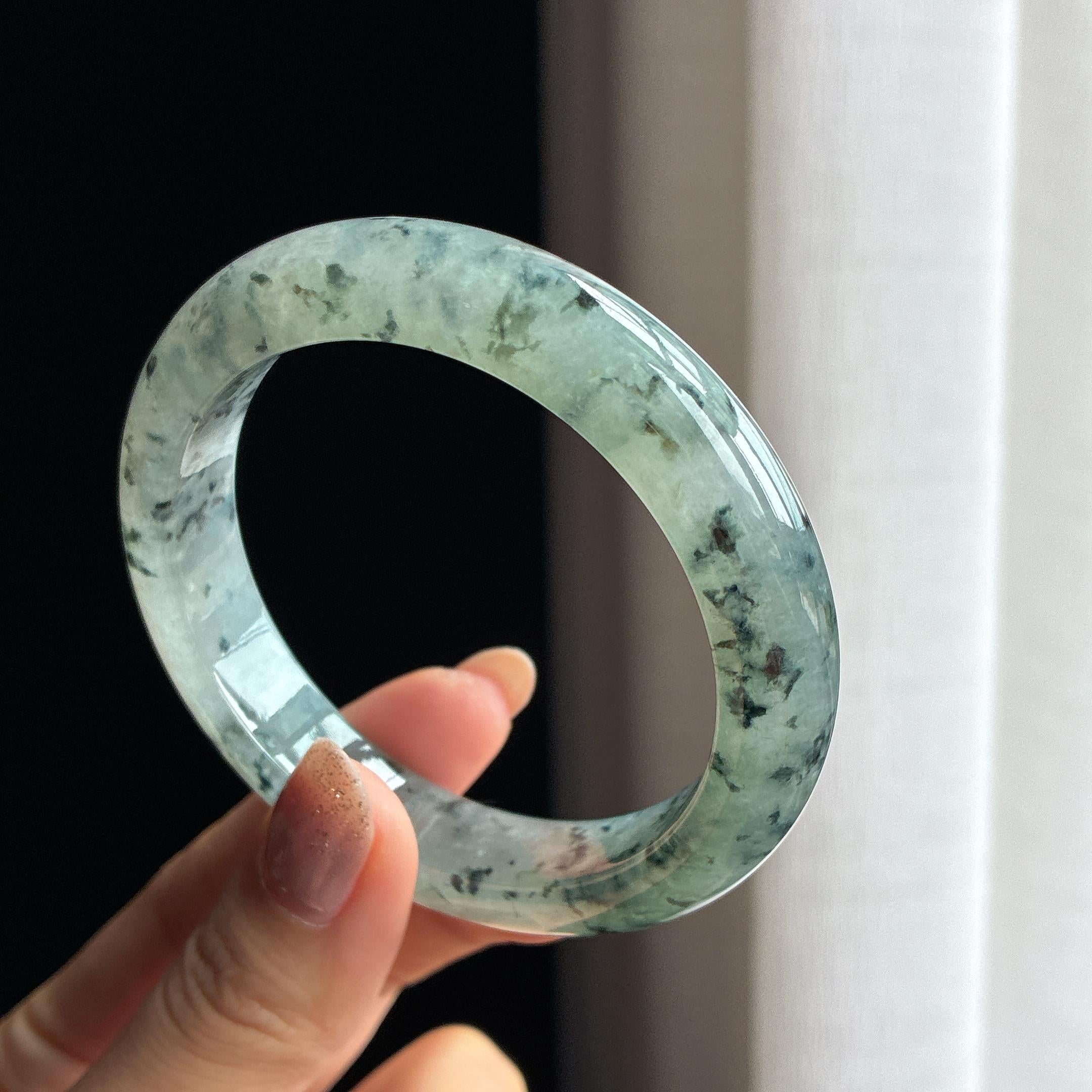 糯冰乌鸡花翡翠平安镯 57圈天然缅甸A货翡翠（yc440671）