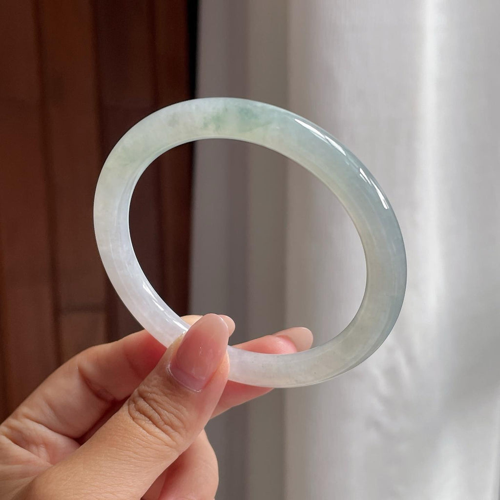 糯冰飘花圆条手镯 55圈 天然缅甸A货翡翠（yc693801）