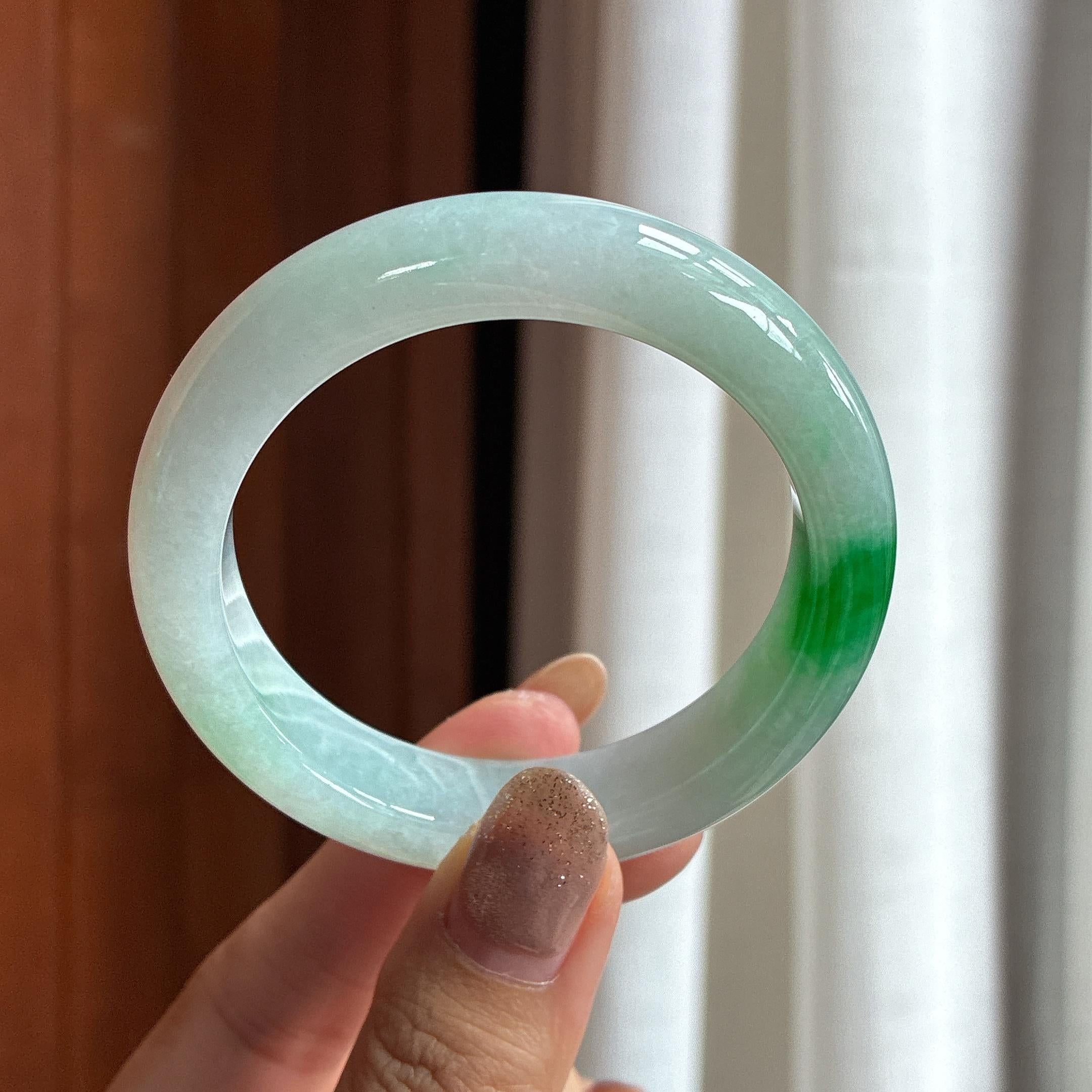 糯冰带色正圈平安镯 51圈 天然缅甸A货翡翠（yc454472）
