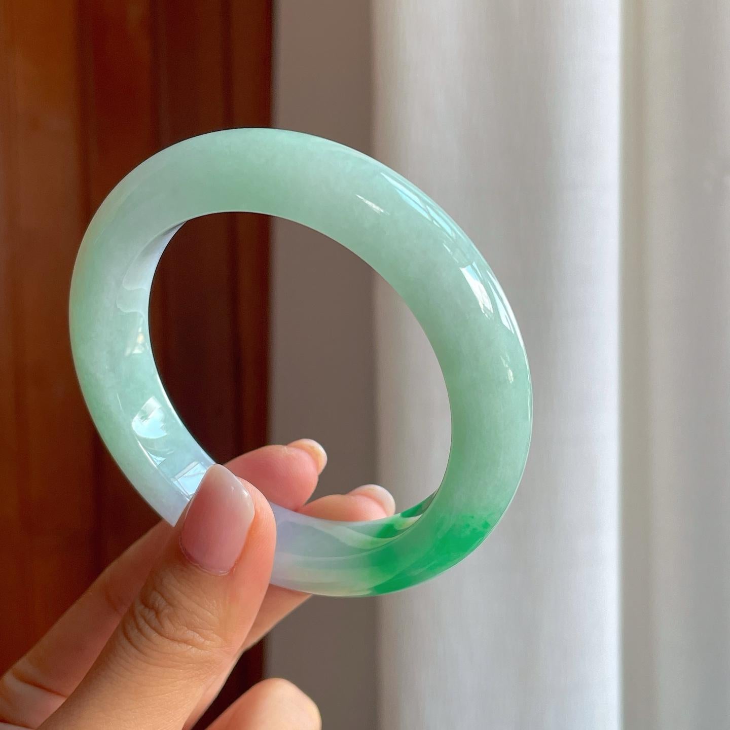 糯冰白底青翡翠平安镯（59.5mm)（yc381336）
