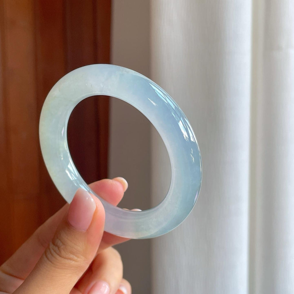 冰种白月光翡翠圆条手镯（52mm)（yc386431）