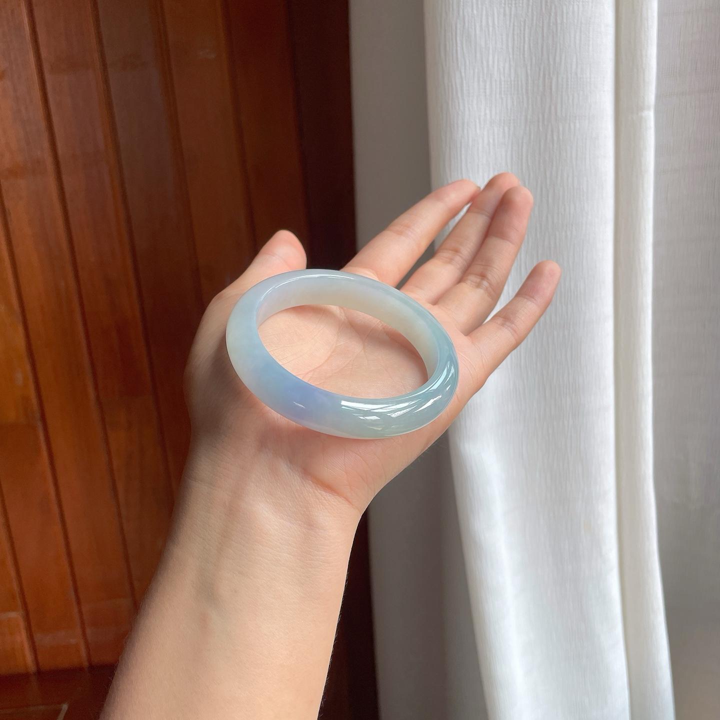 冰种淡紫罗兰翡翠平安镯（56mm）（yc397182）