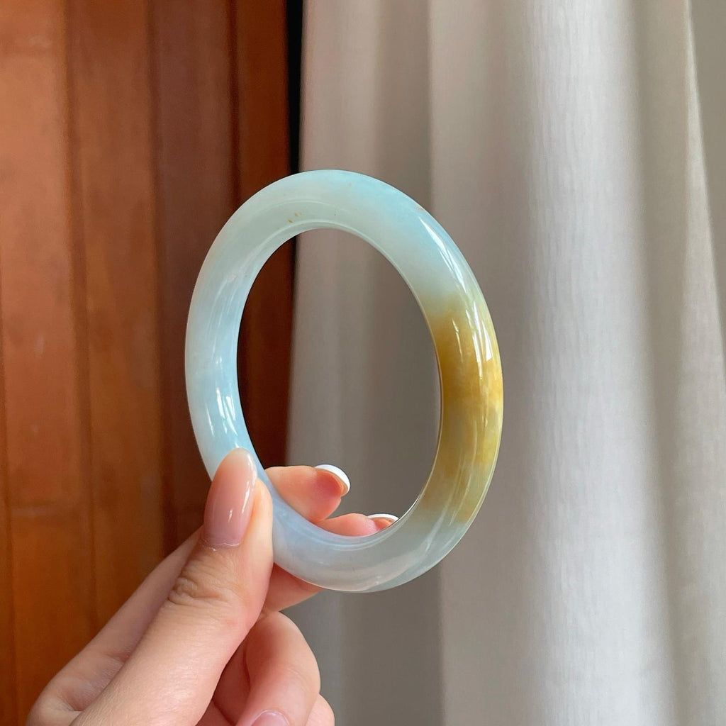 糯冰黄翡翡翠圆条手镯（58.6mm)（yc373896）