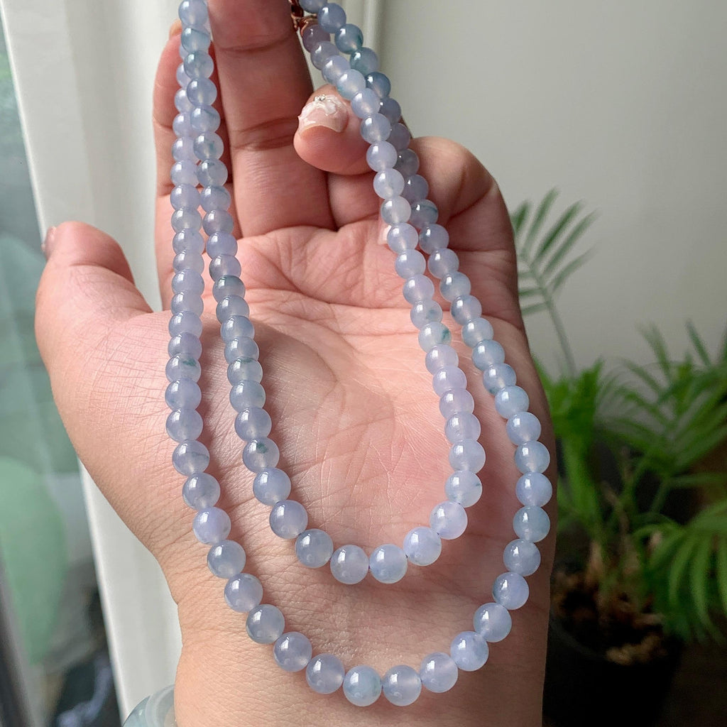 糯冰种紫罗兰飘花小米珠链（108颗）  天然缅甸A货翡翠（yc442401）