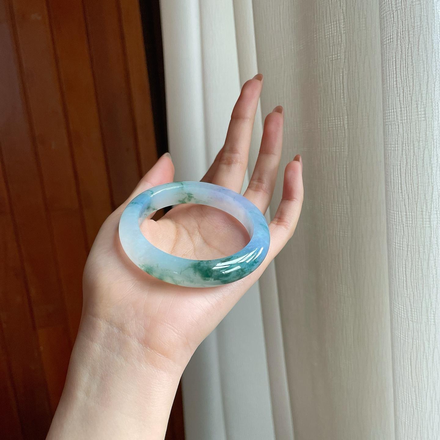 冰种飘花翡翠平安镯（53.8mm)（yc363436）