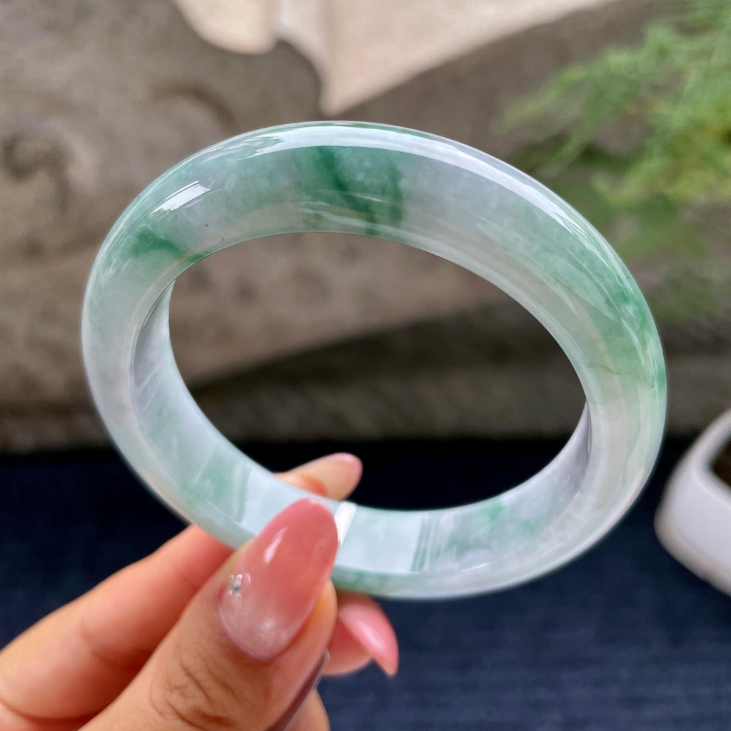 糯种飘花正圈平安镯56圈       天然缅甸A货翡翠（yc433534）