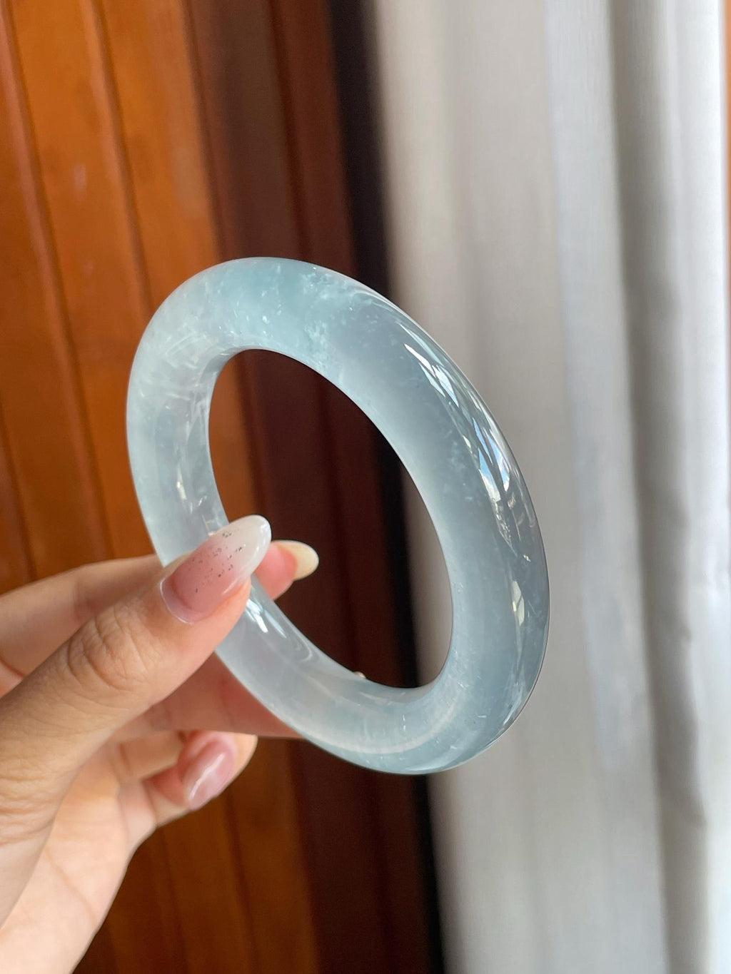 冰玻种雪花棉圆条翡翠手镯（56.7mm）（yc220805）