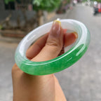 糯冰种飘阳绿圆条手镯56.6圈     天然缅甸A货翡翠（yc378726）