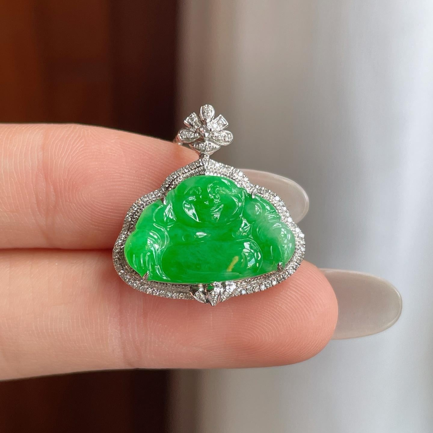 18k金钻镶糯冰满绿翡翠佛公（yc269036）