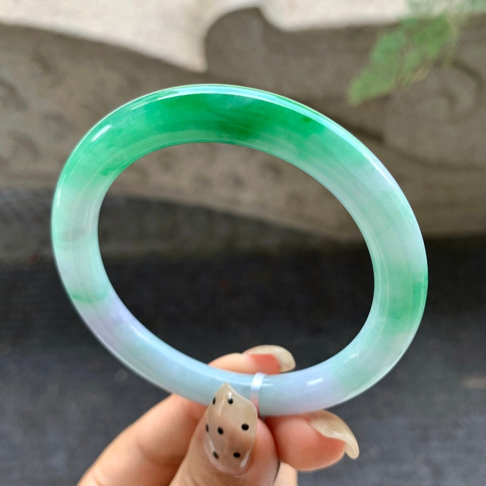 糯化春彩翡翠圆条手镯（55.4mm）（yc028524）